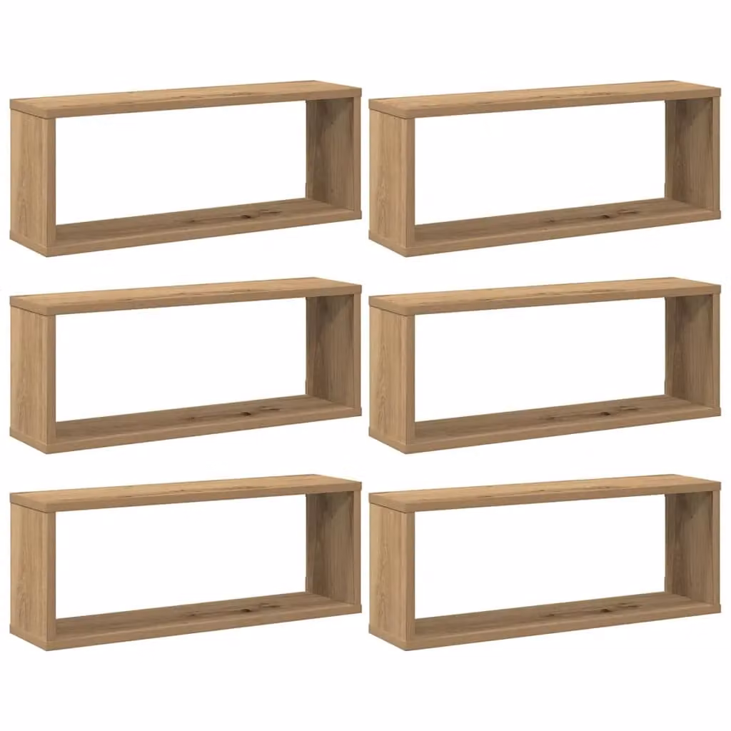 Berkfield Home Artisan Oak Wall Cube Shelves, 6 Piece Set in Brown, W: 60 cm, D: 23 cm, H: 15 cm – 2