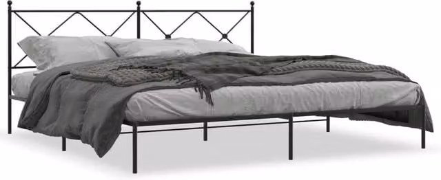 Berkfield Home Metal Bed Frame with Headboard, Black, 200 x 200 cm