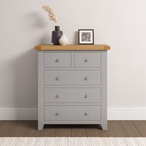 Seconique Windsor 3+2 Drawer Chest in Pebble Grey and Oak – 1