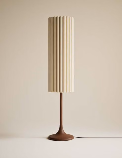 M&S Scallop Modern Wood Floor Lamp in Brown and Beige