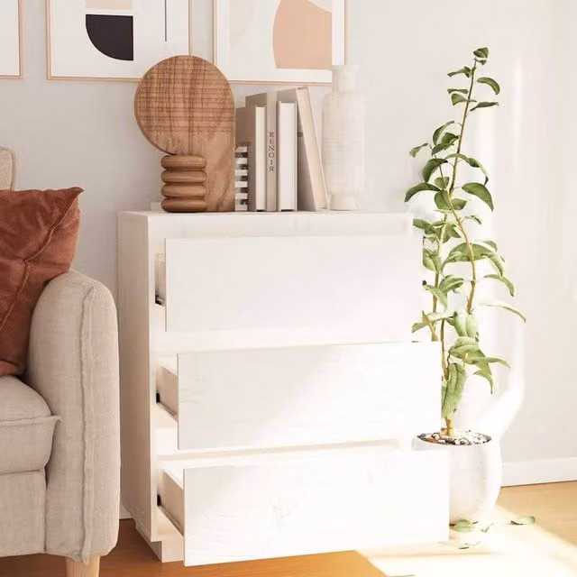 Berkfield Home White Solid Wood Pine Sideboard W/D/H: 60 x 34 x 75 cm