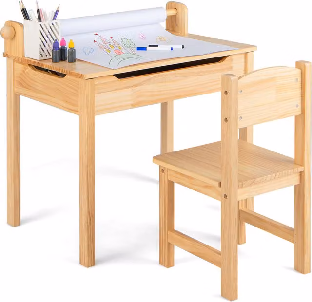 Costway Toddler Activity Table and Chairs Set with Storage in Brown
