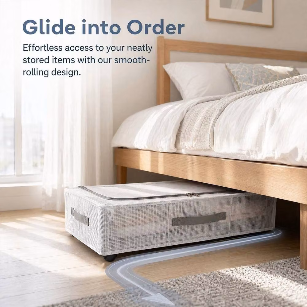 Kelvenix Underbed Storage Containers with Wheels, White and Transparent – 2