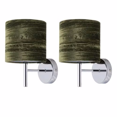 First Choice Lighting Brea Set of 2 Chrome Wall Lights with Green Fabric Shades – 5