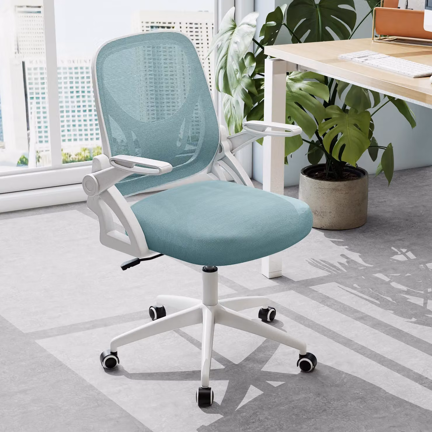 Gymax Navy Blue Mesh Swivel Office Chair with Adjustable Height and Flip-up Arms – 2