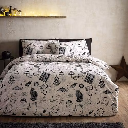 Catherine Lansfield Enchanted Witchcraft Reversible Single Duvet Cover and Pillowcase Set, Black, W/D/H: 135 x 200 cm and 50 x 75 cm – 1