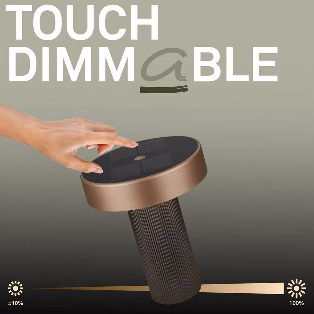 Briloner Poga Rechargeable LED Table Lamp with Solar Panel, Dimmable Touch Control, IP44 Weatherproof, Anthracite Bronze Metallic, H x W x D: 20 x 16 x 16 cm – 7