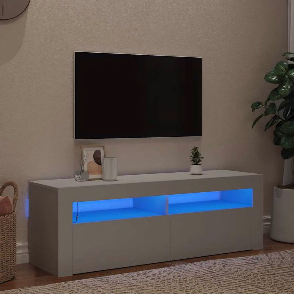 Berkfield Home Modern Glossy White TV Cabinet with LED Lights W/D/H: 120 x 35 x 40 cm – 2