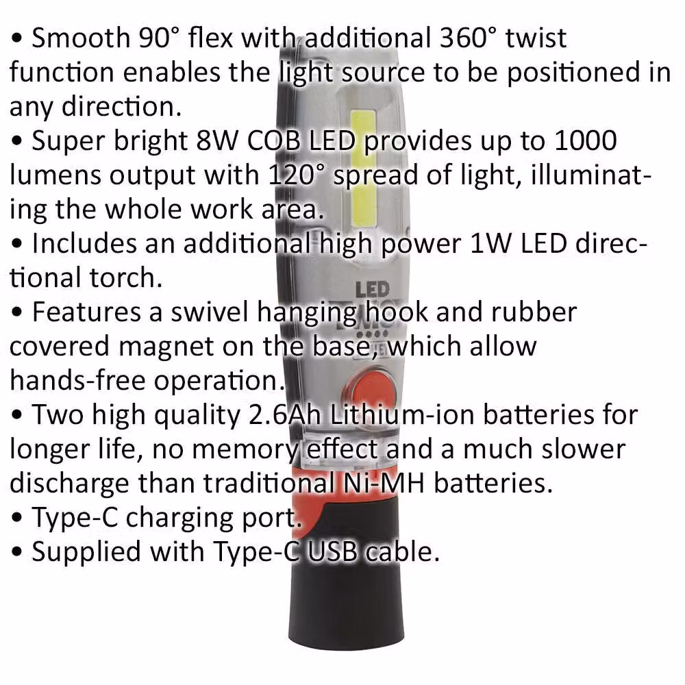 Loops Rechargeable Inspection Light with 8W COB and 1W SMD LED, Adjustable Flex and Twist Function, Multicolour – 2