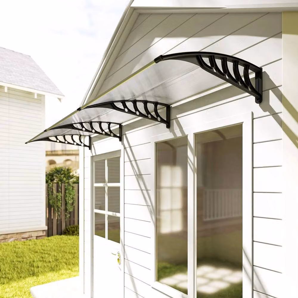 EONLION Transparent Polycarbonate and Aluminium Outdoor Door Canopy Awning Rain Shelter, Width: 100 cm – 4