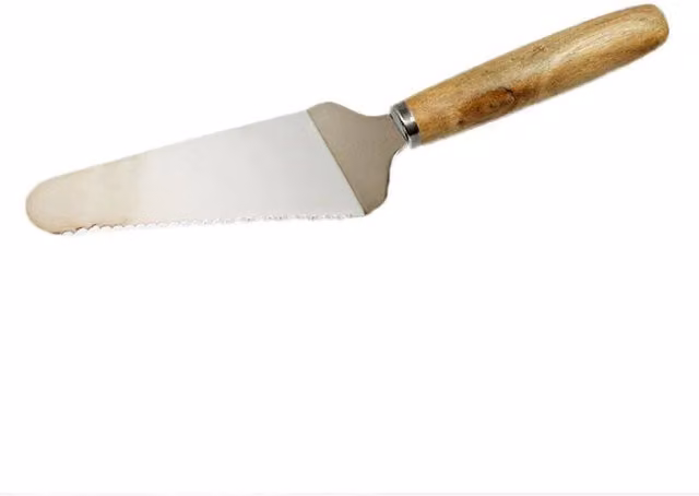 KDMK Silver Stainless Steel Serrated Cake Server with Bamboo Handle, 33 cm