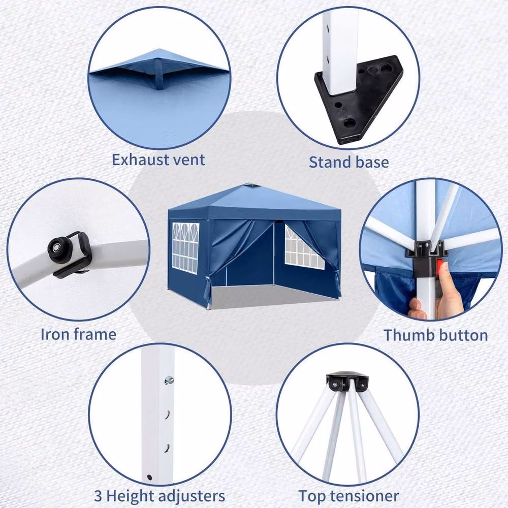 Kelvenix Blue Pop Up Gazebo Marquee with Steel Frame, W: 300 cm, D: 300 cm, H: 255 cm – 4