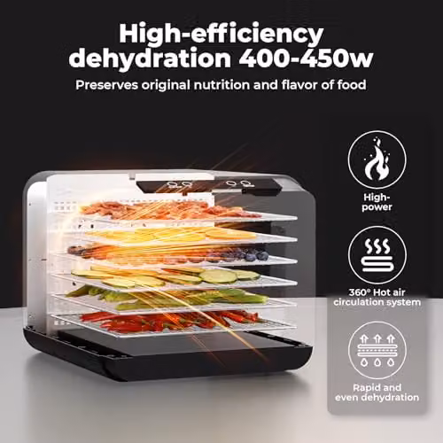 Spector 450W Electric Food Dehydrator with 6 Stainless Steel Trays, Digital Touch Control and Timer in Black and Silver – 5