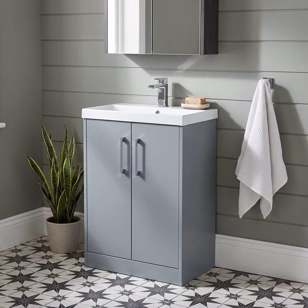 Balterley Winshill Contemporary 2 Door Floor Standing Bathroom Vanity Basin Unit, Grey, W: 60 cm, H: 85.3 cm – 2