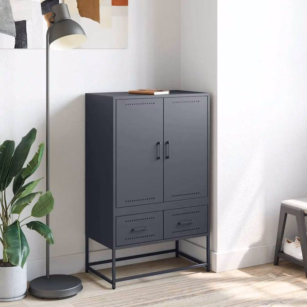 Berkfield Home Anthracite Metal Highboard with Hinged Doors and Internal Shelves, W/D/H: 68 x 39 x 111.5 cm – 3