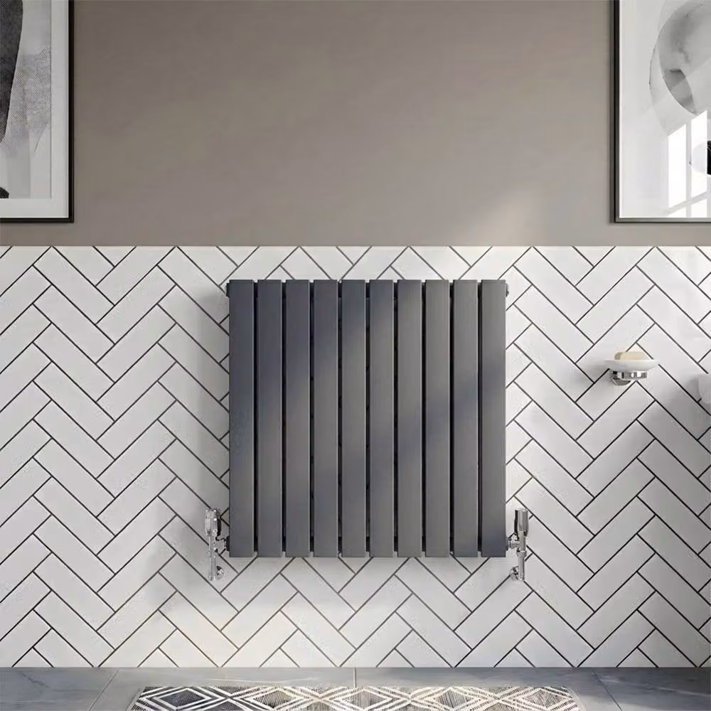 Balterley Lucia Square Horizontal Double Panel Radiator, Anthracite Grey, W: 60.0 cm, H: 58.6 cm, D: 6.3 cm – 5