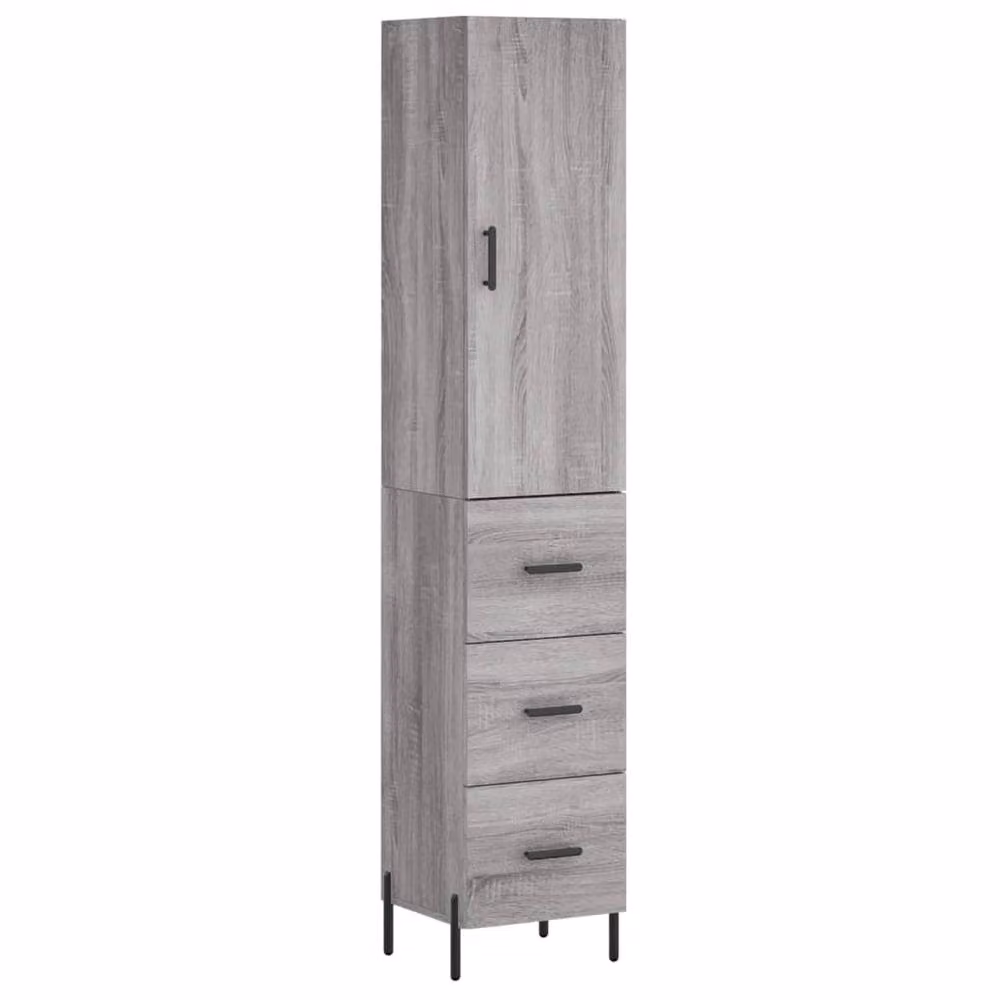 Berkfield Home Grey Sonoma Highboard with Hinged Doors and Internal Shelves, W/D/H: 34.5 x 34.0 x 180.0 cm – 3