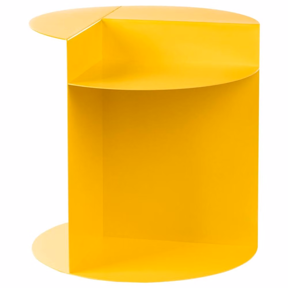 Wyld and Coco Yellow Metal Round Geometric Side Table with Shelf – 2