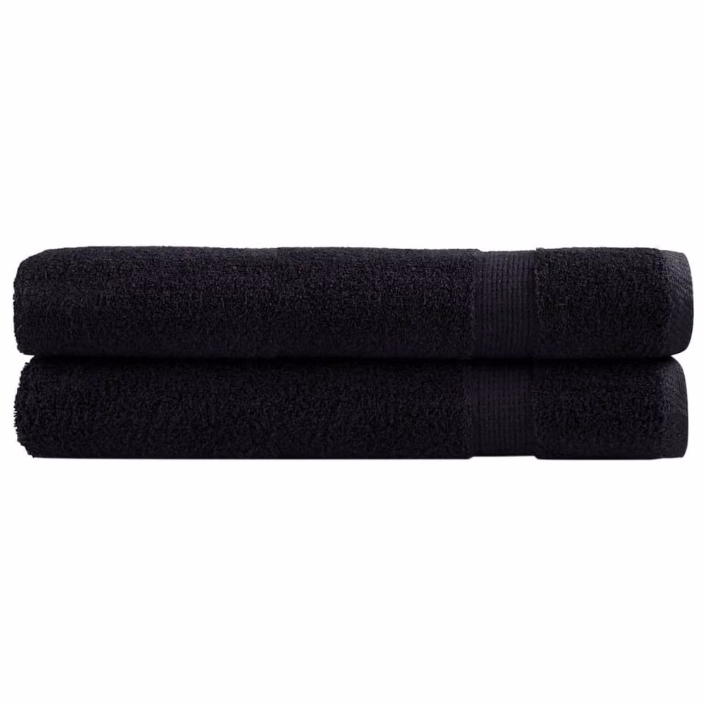 Berkfield Home SOLUND Premium Cotton Terry Towels, 2 Pack, Black, W: 100 cm, L: 200 cm, 600 gsm – 2