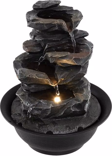 Gymax Desktop Cascading Water Fountain with LED Light in Black – 1