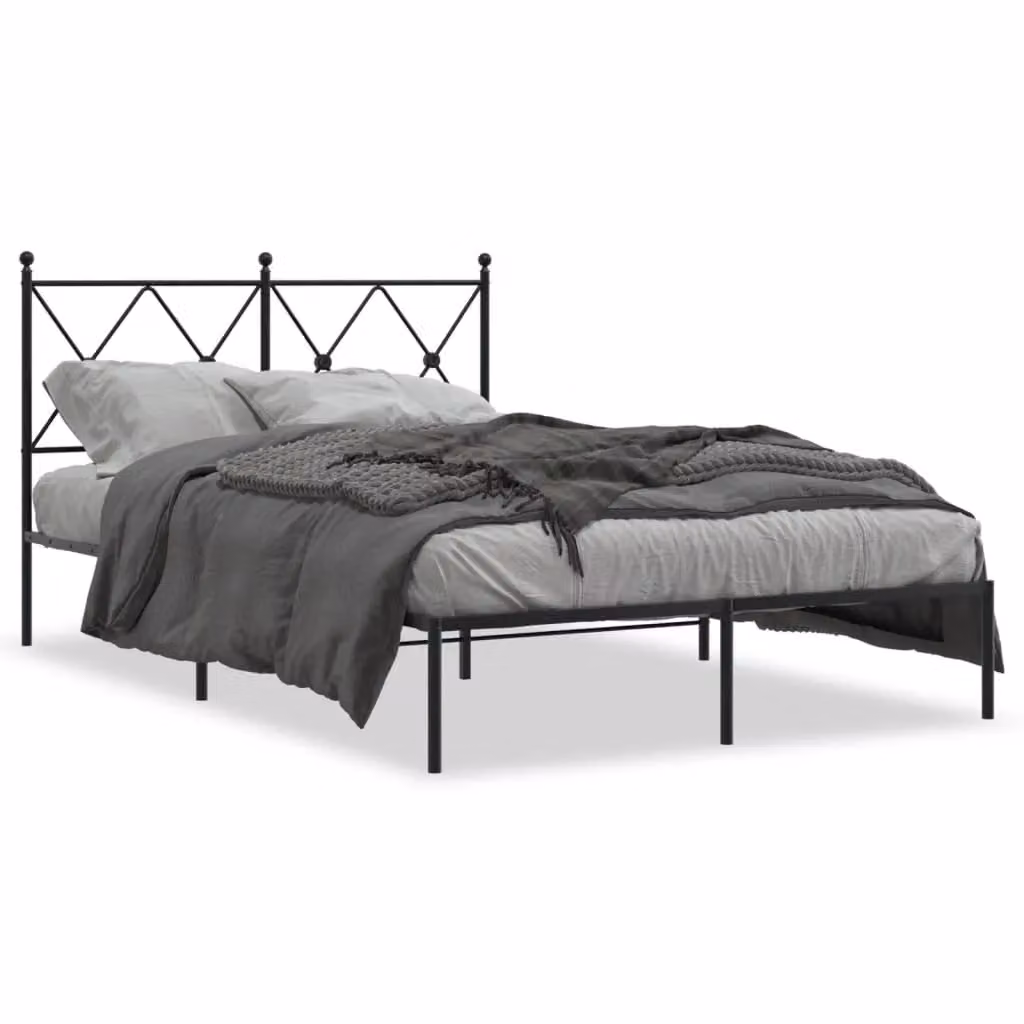 Berkfield Home Metal Bed Frame with Headboard, Black, W/D/H: 120 x 190 cm – 2