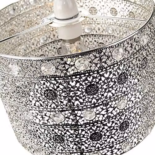 Happy Homewares Moroccan Style Chandelier Pendant Light Shade in Silver with Transparent Beads, Diameter: 24 cm – 2