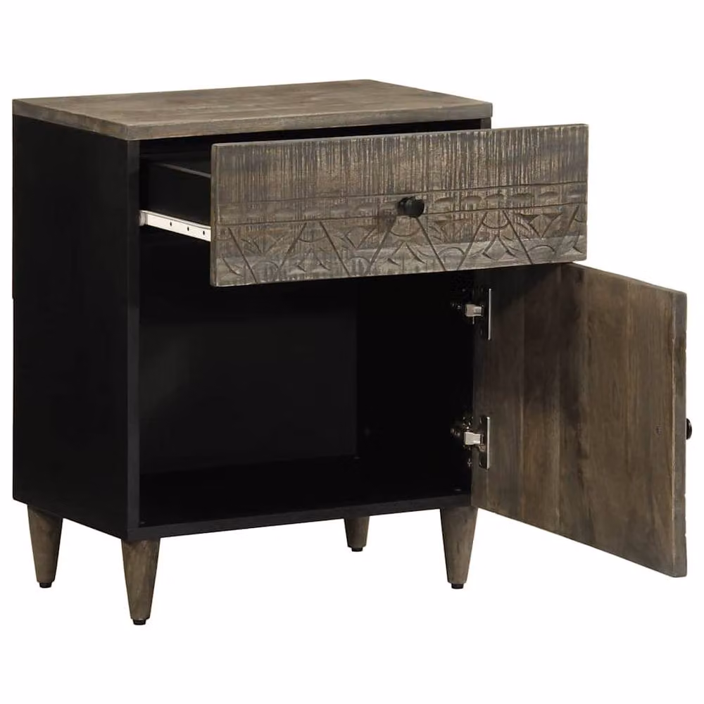 Berkfield Home Light Grey Solid Mango Wood Bedside Cabinet W/D/H: 50 x 33 x 60 cm – 2