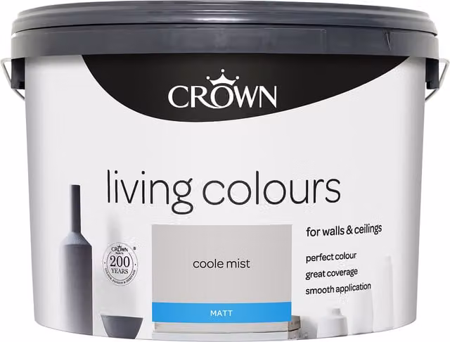 Crown Living Colours Matt Emulsion Paint, Coole Mist Grey and White, 10 l
