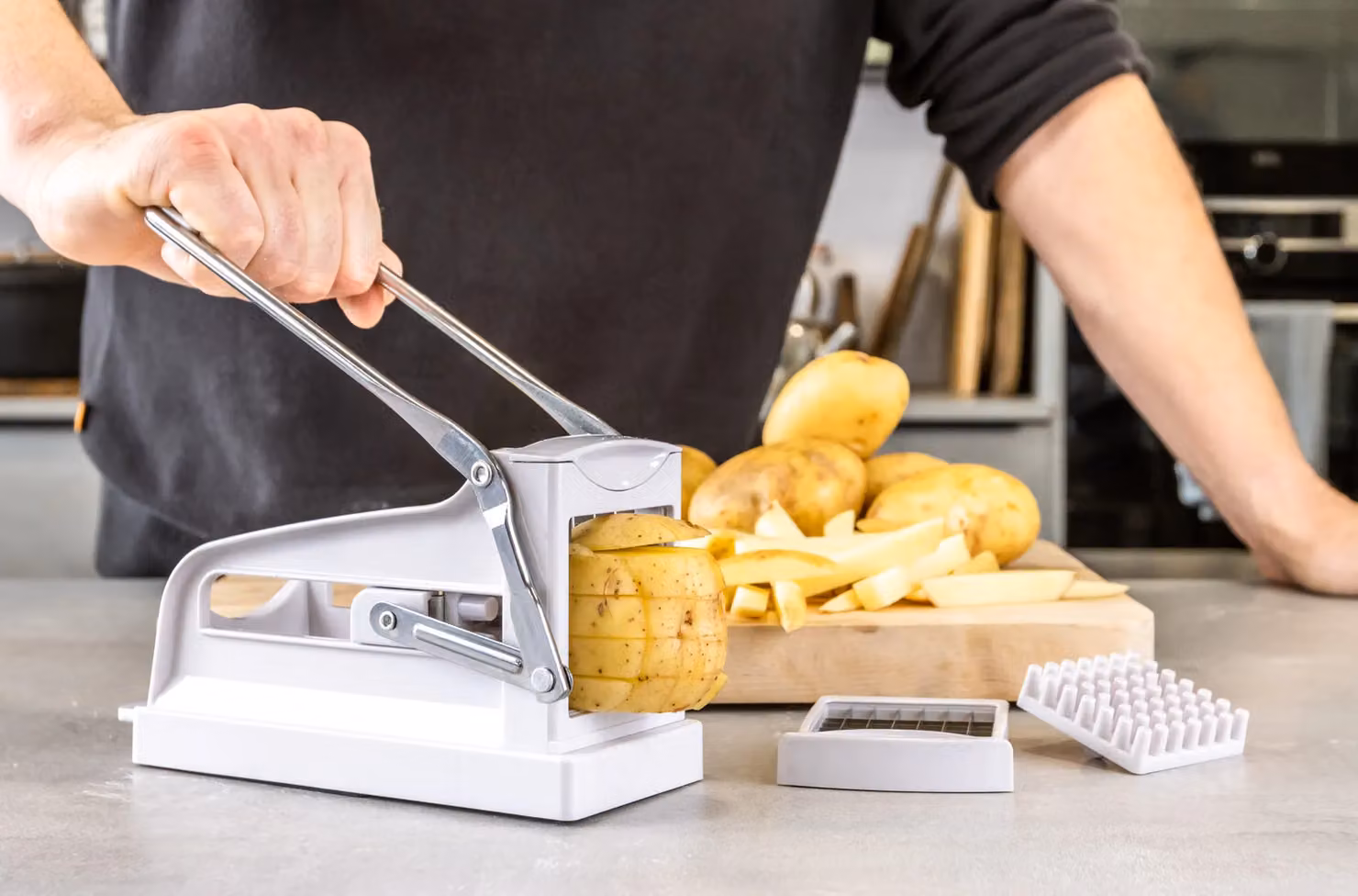 KitchenCraft Potato Chipper with Multiple Blades and Non-Slip Base in White – 4