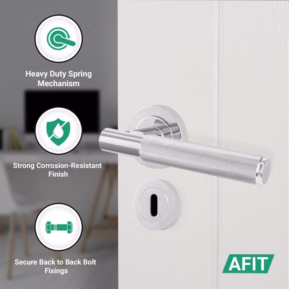 AFIT Polished Chrome Round Rose Door Handle with Key Lock and Hinges, Silver, 150 x 150 mm – 2