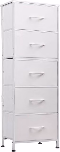 VOGREX Rustic Wood Top Tall 5-Drawer Fabric Bathroom Storage Chest in White – 1
