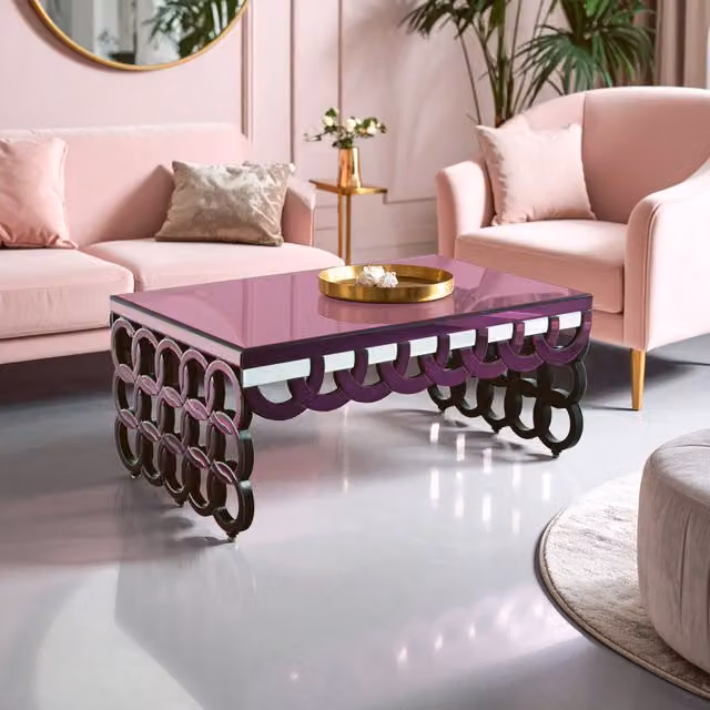 Orsina Modern Rectangular Wooden Coffee Table with Glass Top by Interiors by Premier, Purple – 2