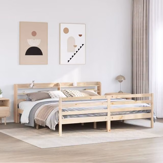 Berkfield Home Rustic Brown Solid Wood Bed Frame with Headboard and USB Charging Port, 200 x 200 cm – 1
