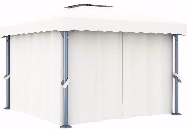 Berkfield Home Gazebo with Curtains and LED String Lights, Cream White and Beige, W: 300 cm, D: 300 cm, H: 270 cm – 1