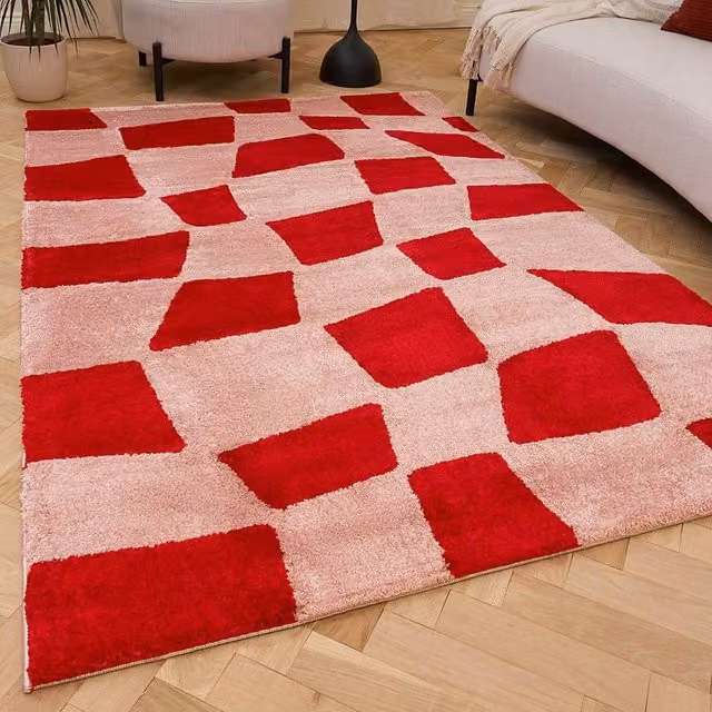 THE RUGS Joli Chequered Soft and Dense Pile Living Room and Bedroom Rug in Pink, W: 240 cm, D: 340 cm
