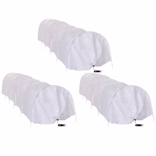 Garden Gear Fleece Greenhouse Grow Tunnel 3m Plant Protection Cover with Galvanised Steel Hoops and Drawstring Ends, White (Pack of 3)