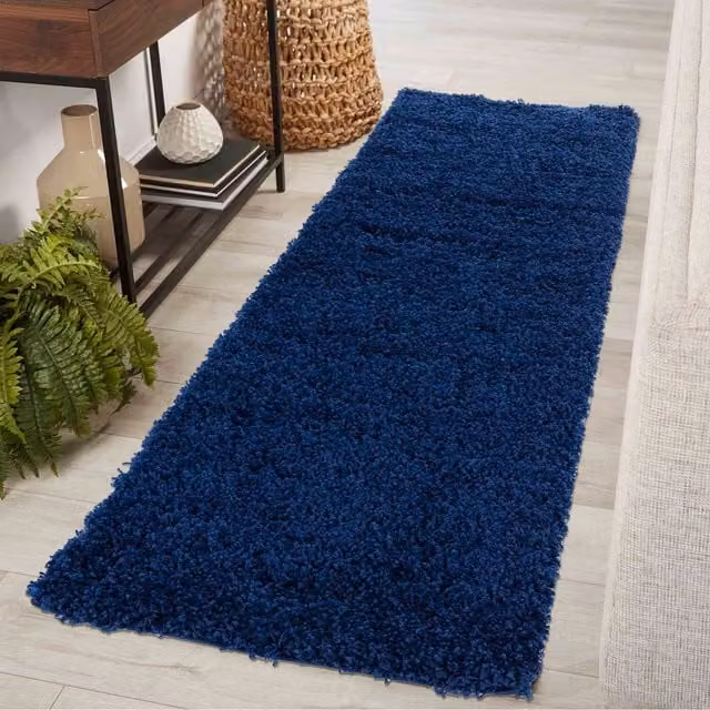 Desire Rugs Plain Fluffy Shaggy Area Rug in Blue, W/D: 60 x 220 cm