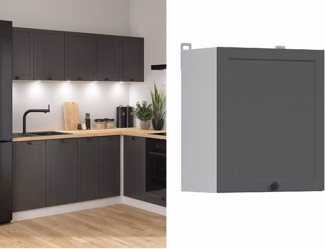 Junona Modern Shaker Kitchen Wall Cabinet, Graphite Grey and White Matt, W: 50 cm, H: 30.5 cm, D: 57 cm