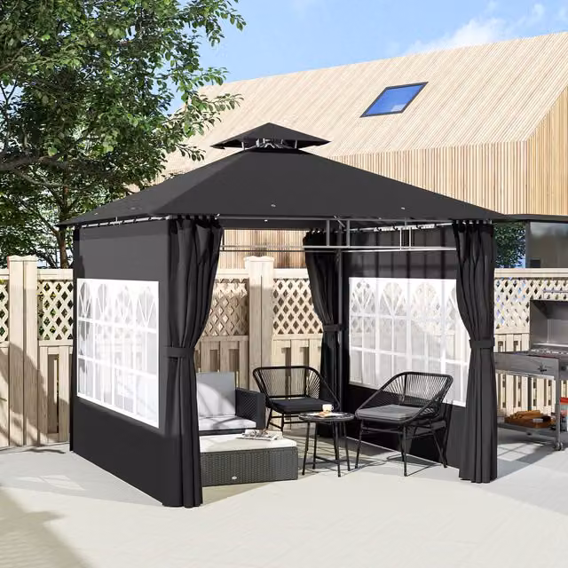 Outsunny Double Roof Garden Gazebo in Black, W/D/H: 300 x 300 x 300 cm