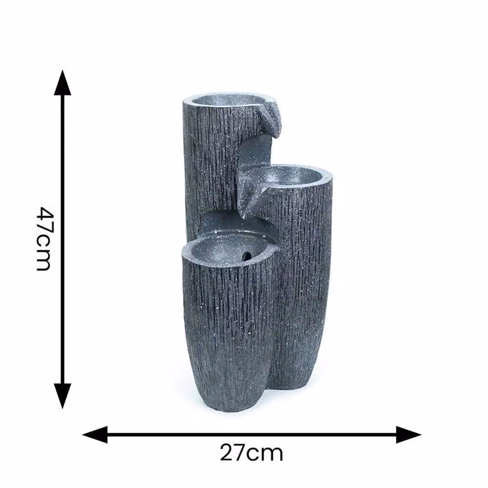 FLAVORA Solar Powered Grey Stone Cascade Water Fountain Feature – 2