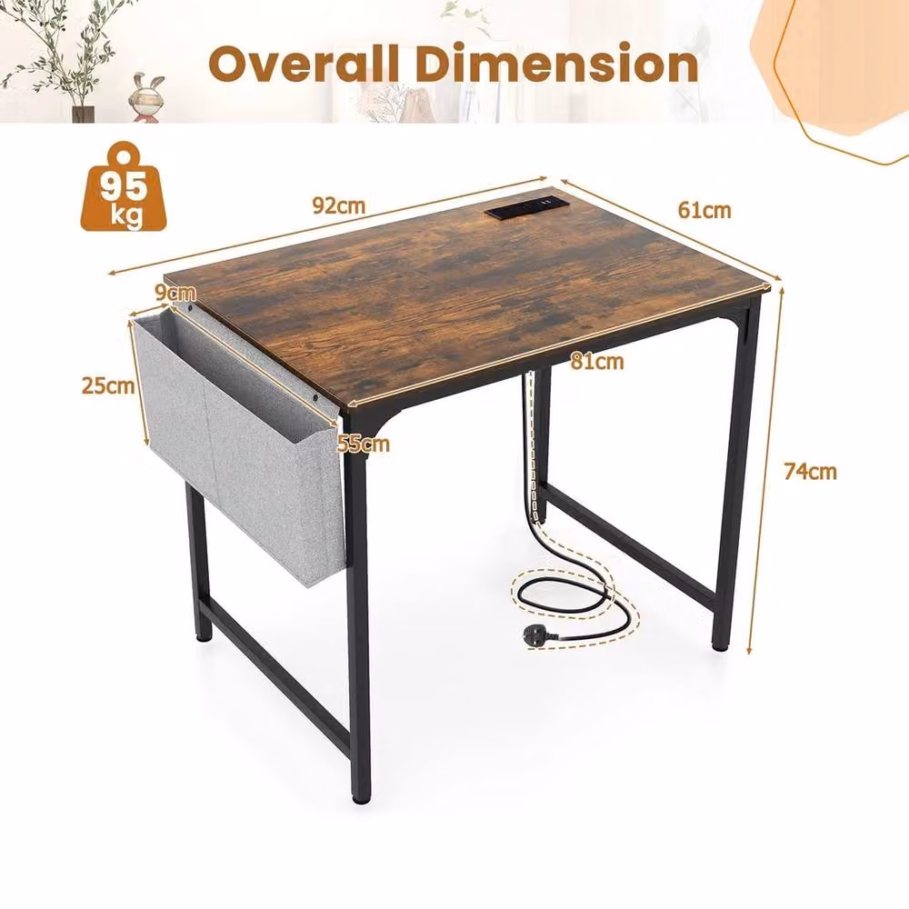 VOGREX Brown Modern Computer Desk with Metal Legs and Integrated Channel – 2