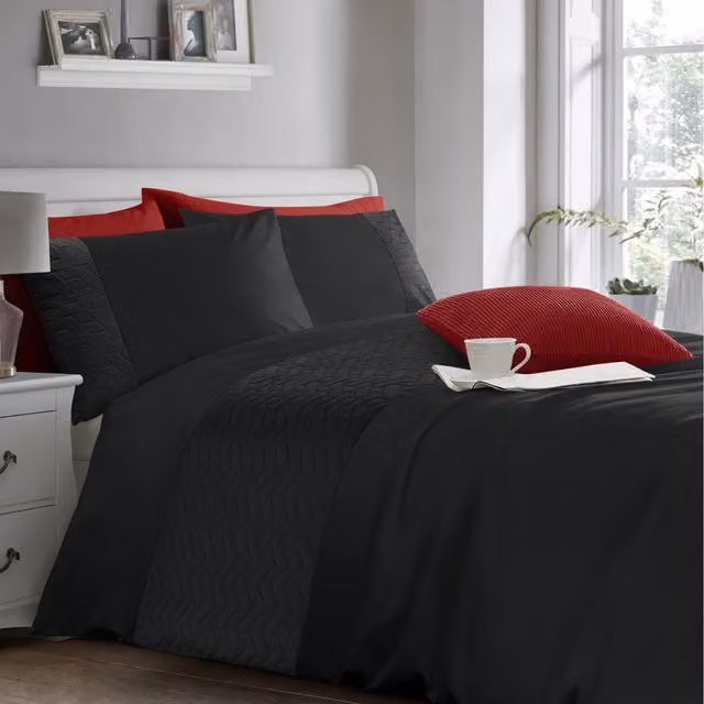 Velosso Black Floral Microfibre Duvet Cover and Pillowcase Set, W: 200 x D: 200 cm