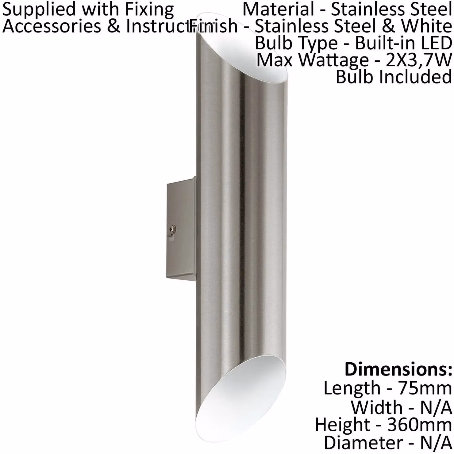 Loops 2 Pack Modern IP44 Outdoor LED Wall Light in Stainless Steel and White – 2