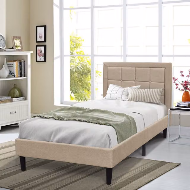 Comfy Living Upholstered Buttoned Headboard Bed Frame in Grey Fabric, W/D/H: 90 x 190 cm