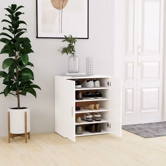 Berkfield Home White Classic Shoe Cabinet with Hinged Doors, W/D/H: 60 x 35 x 70 cm