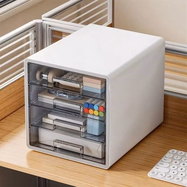 SPETLEK 4 Tier A4 Plastic Storage Drawer Tower Unit in White, Width: 60 cm