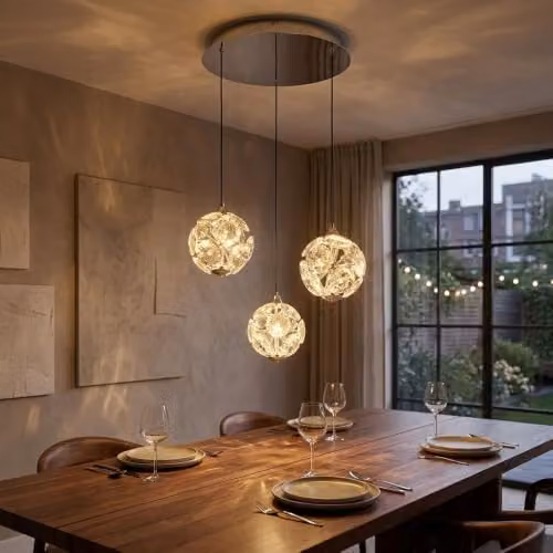 Globo Lighting Virina Cluster Pendant Ceiling Light in Silver with Transparent K9 Crystals, 3x LED Bulbs Included, Height: 150 cm – 2