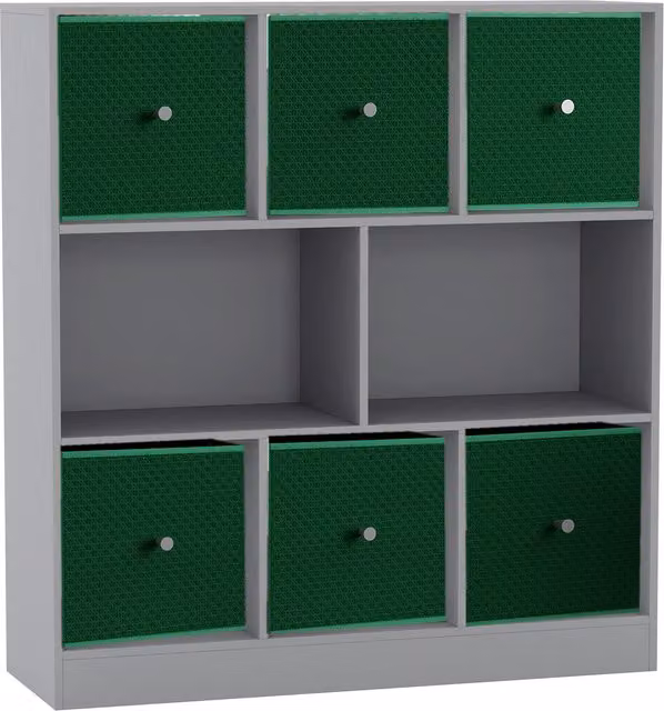 URBNLIVING 8 Cube Bookcase in Grey with 6 Green Fabric Storage Drawers