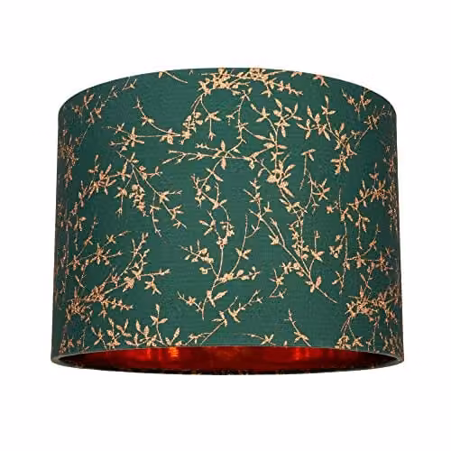 Happy Homewares Modern Round Green Fabric Lamp Shade with Copper Foil Decoration, Diameter: 25 cm