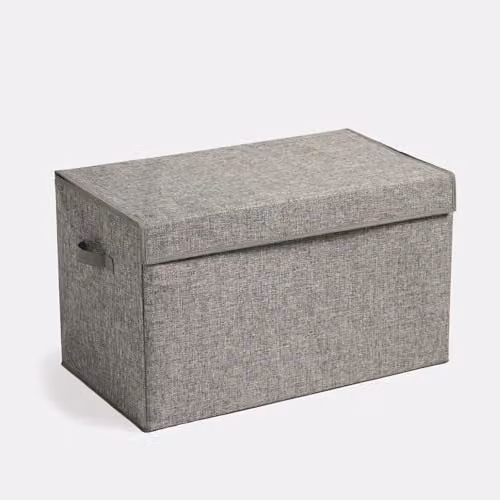 OHS Large Collapsible Fabric Storage Box with Lid and Handles, Grey, W/D/H: 37.0 x 37.0 x 64.0 cm